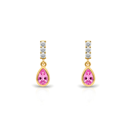 14K Gold Pink Sapphire Teardrop Earrings