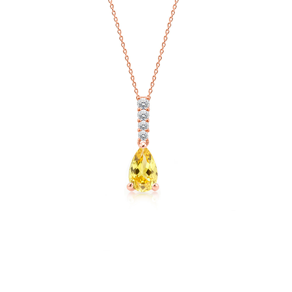 Citrine Solitaire Necklace, Pear Shape Yellow Gemstone Pendant