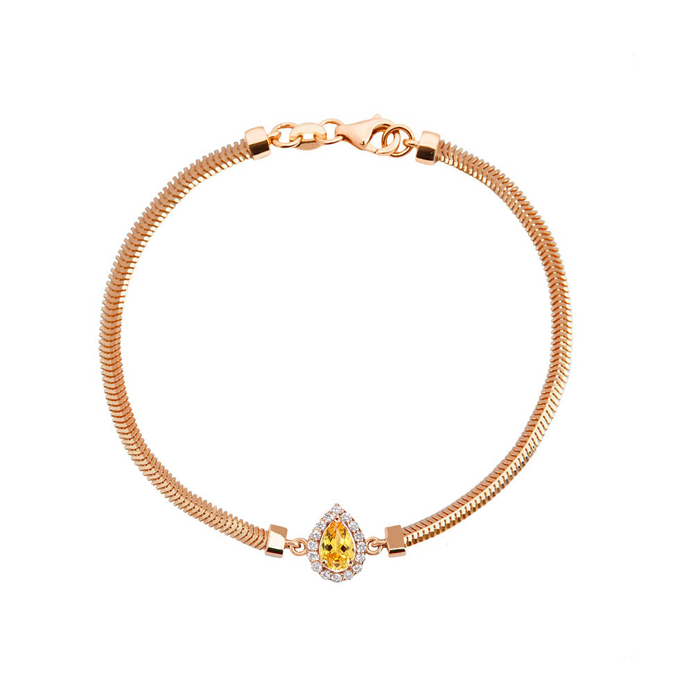 14K Gold Citrine Bracelet / Pear Citrine Diamond Bracelet