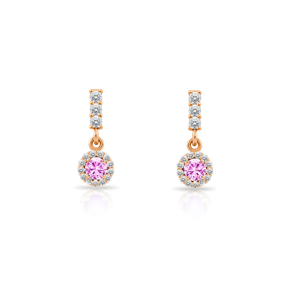 14K Gold Pink Sapphire Halo Earrings