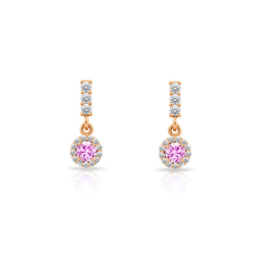 14K Gold Pink Sapphire Halo Earrings