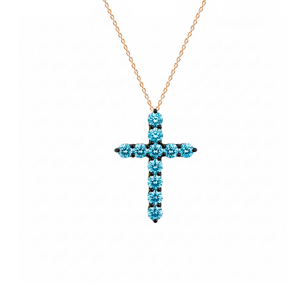 14K Gold Aquamarine Cross Necklace / Baptism Gift