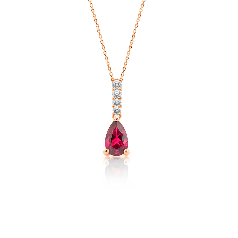 Pear Cut Ruby Necklace, Anniversary Necklace