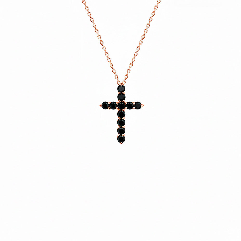 14K Gold Black Diamond Cross Necklace / Confirmation Gift