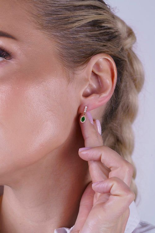 14K Gold Emerald Oval Earrings