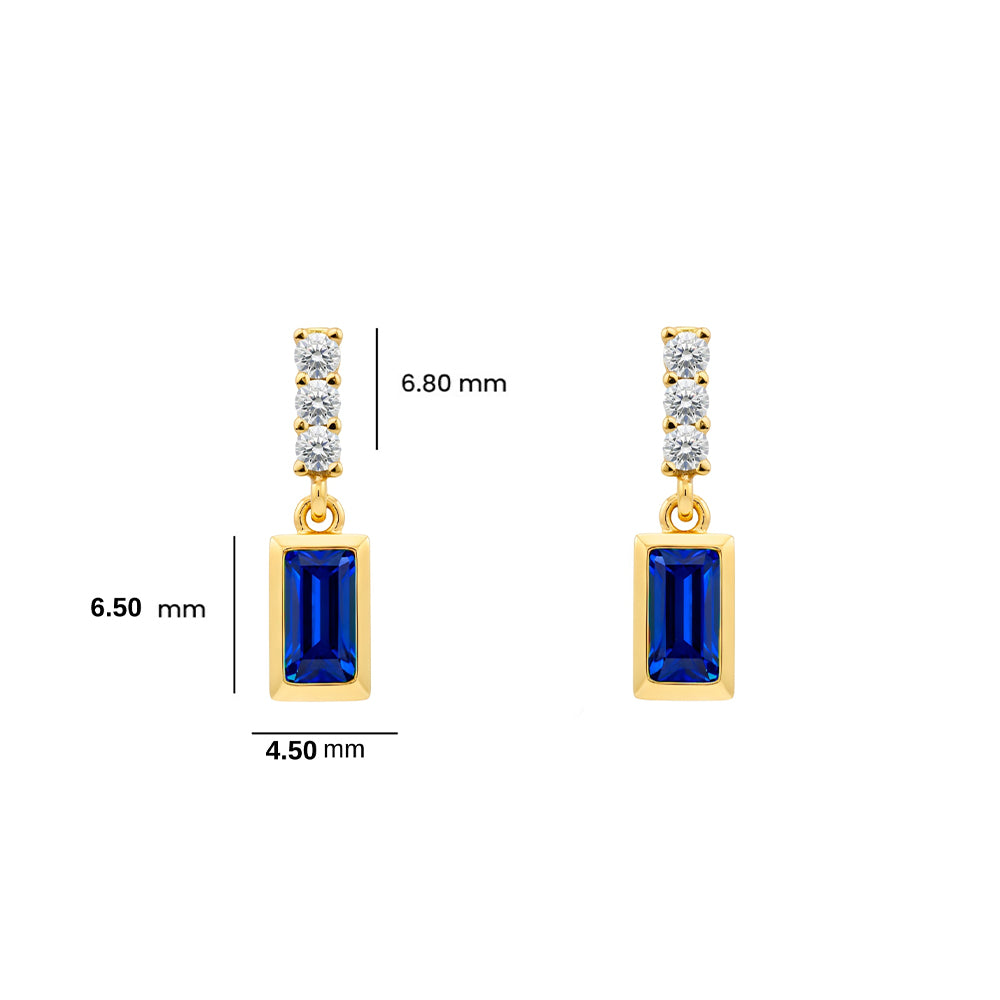 14K Gold Blue Sapphire Baguette Earrings