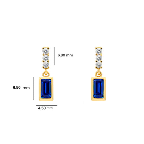 14K Gold Blue Sapphire Baguette Earrings