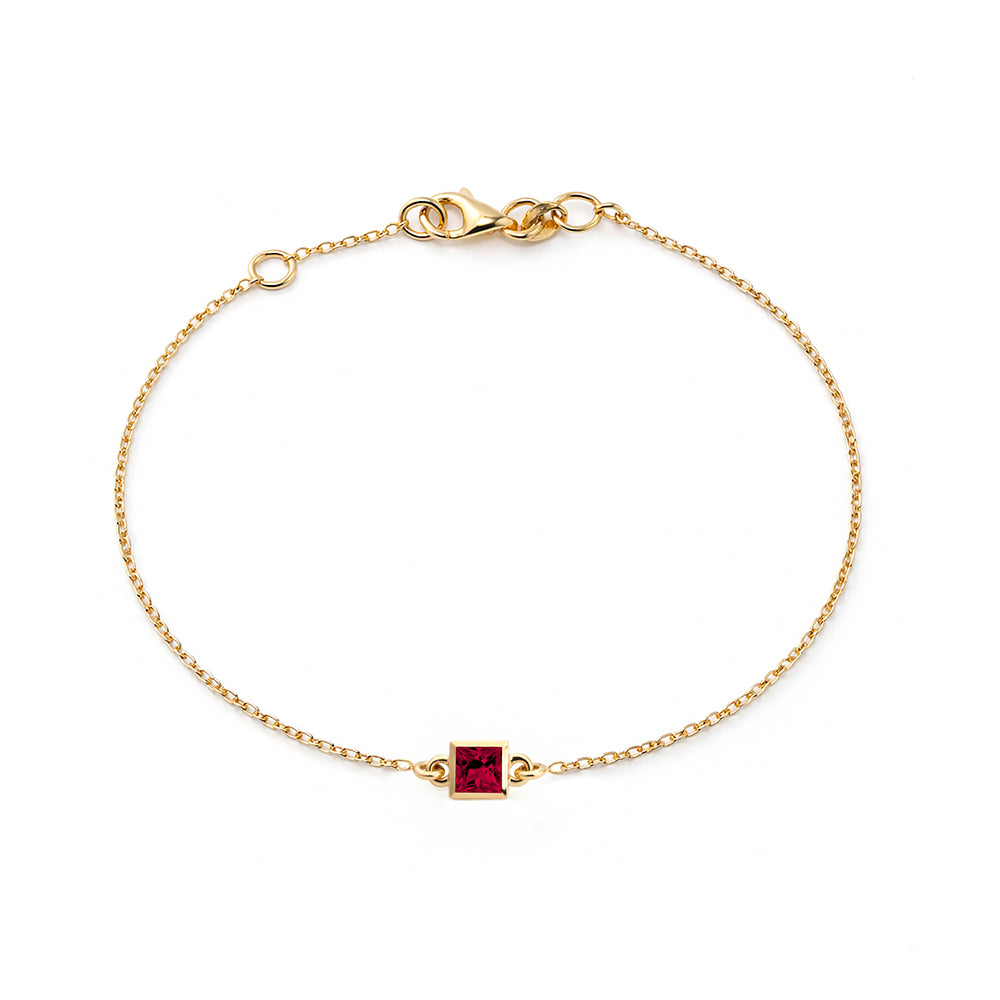 14K Gold Princess Cut Ruby Bracelet