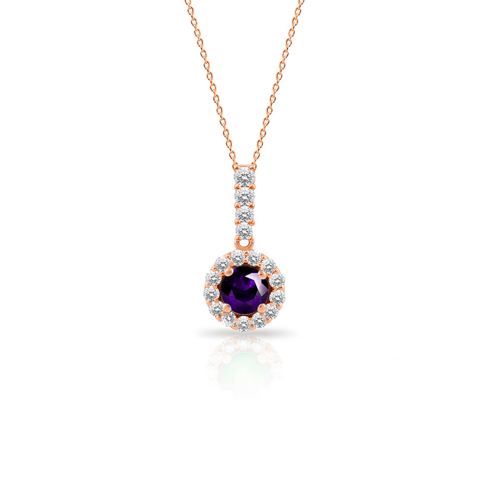 Round Amethyst Halo Necklace