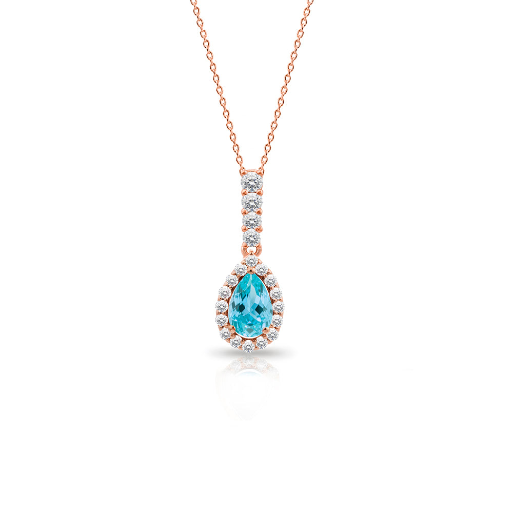 Teardrop Aquamarine Diamond Necklace, 14K Gold Diamond Necklace