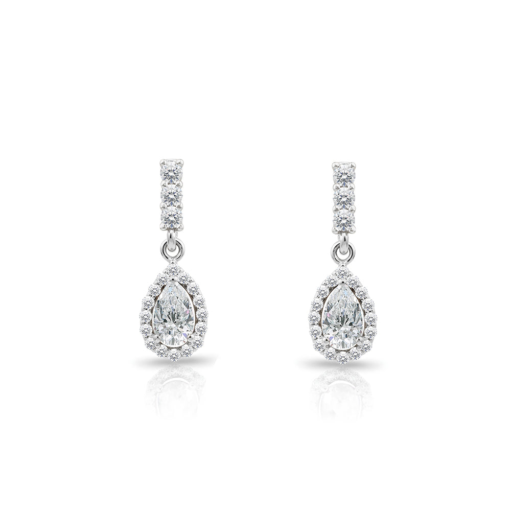 14K Gold White Sapphire Pear Cut Earrings