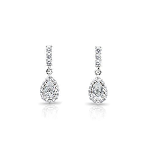 14K Gold White Sapphire Pear Cut Earrings