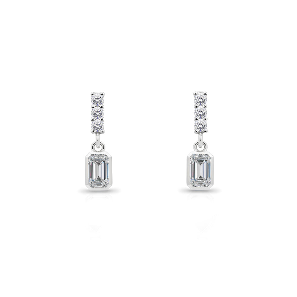 14K Gold White Sapphire Rectangular Earrings