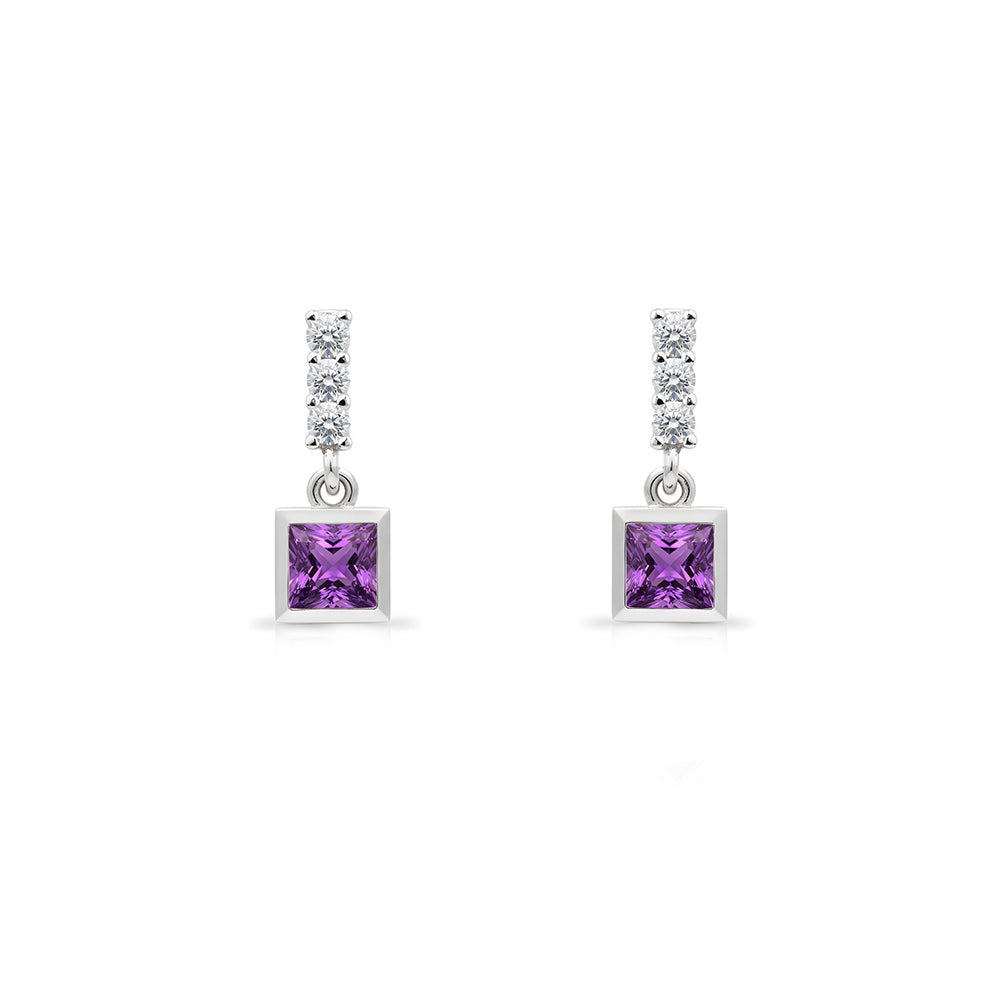 14K Gold Amethyst Square Earrings