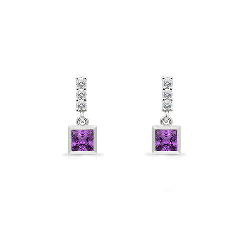 14K Gold Amethyst Square Earrings
