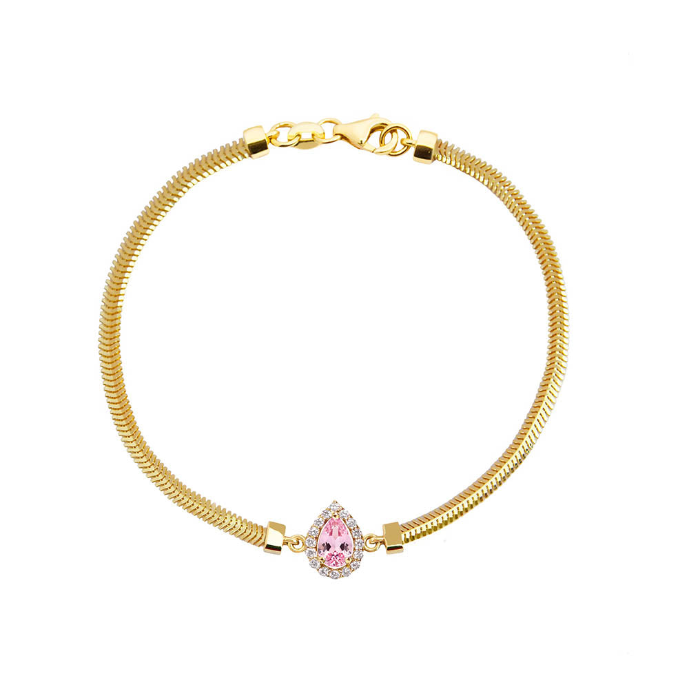 14K Gold Pear Pink Sapphire Bracelet / Feminine Bracelet
