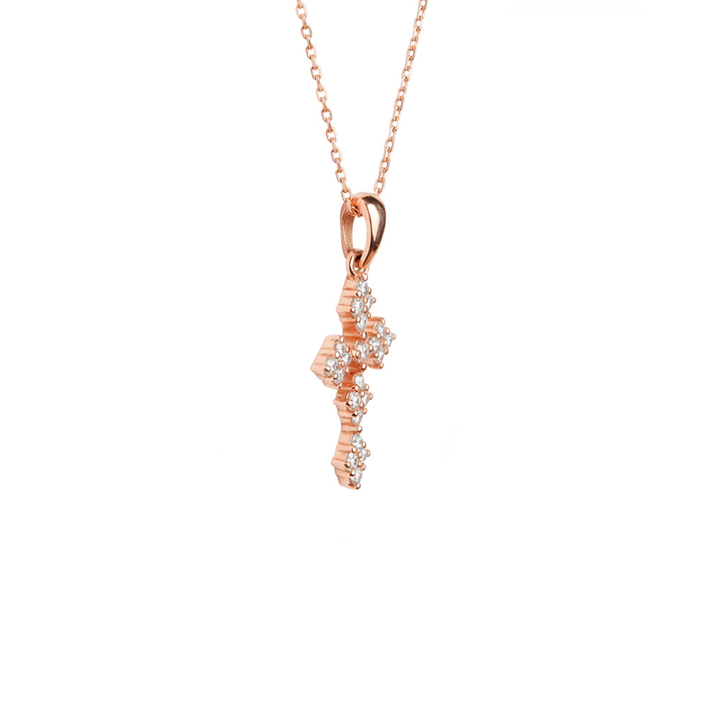 14K Gold Diamond Cross Necklace / Dainty Christian Cross Pendant