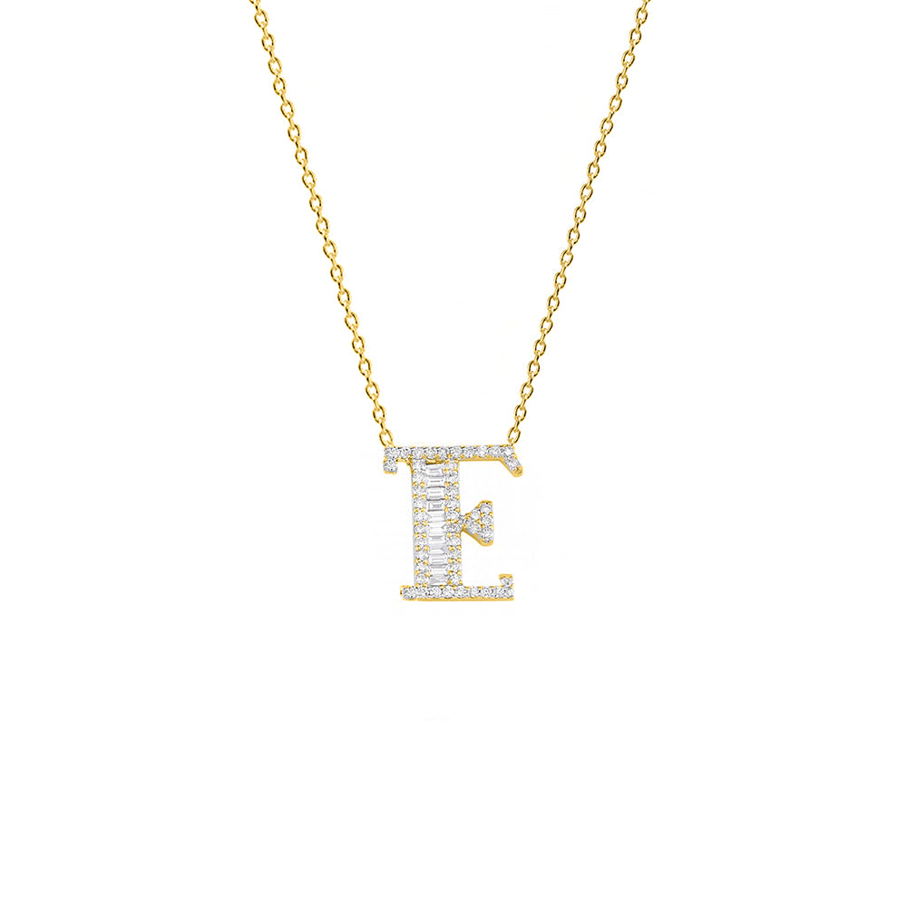 14K Gold Diamond Initial E Necklace