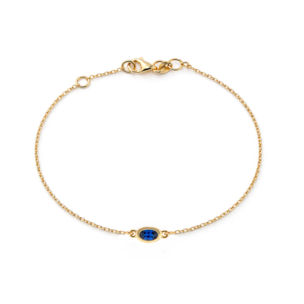 14K Gold Natural Oval Sapphire Bracelet, Handmade Sapphire Bracelet