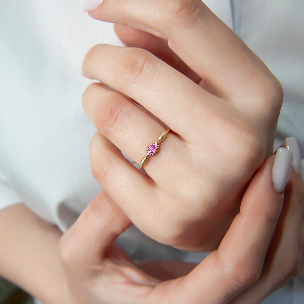 14K Solid Gold Pink Sapphire Ring / Marquise Gemstone Jewelry