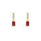 14K Gold Ruby Rectangular Earrings