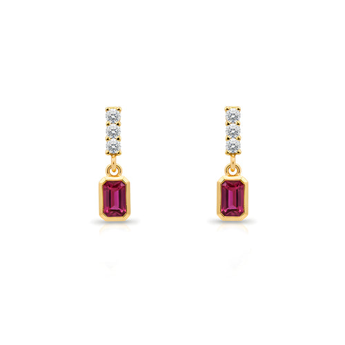 14K Gold Ruby Rectangular Earrings