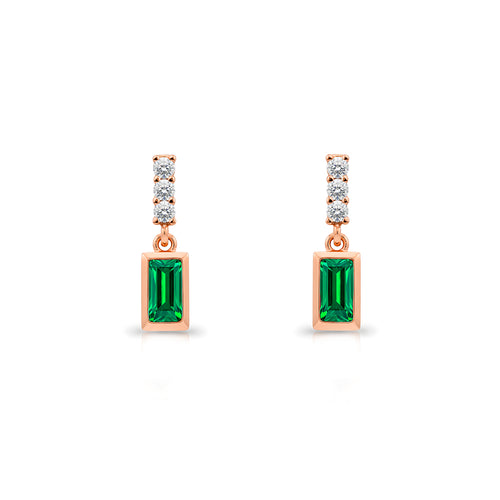 14K Gold Emerald Baguette Earrings
