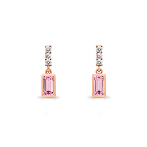 14K Gold Pink Sapphire Rectangular Earrings