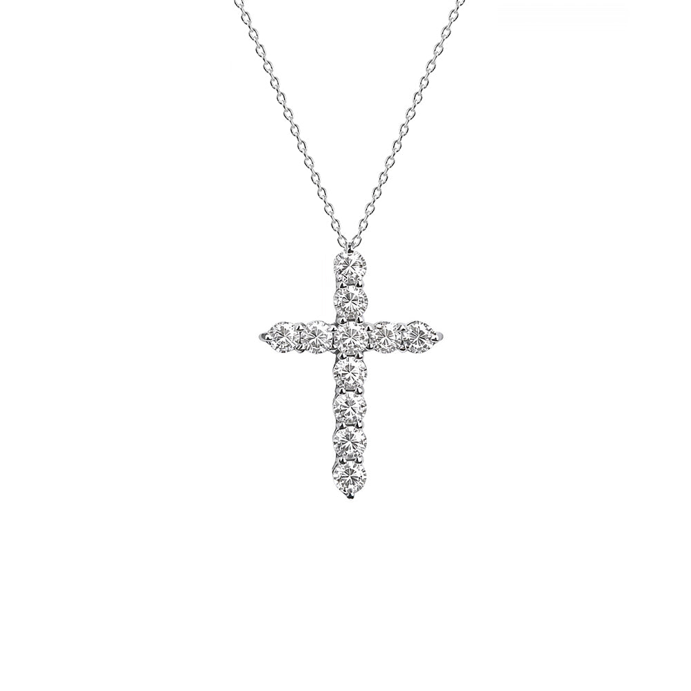 Round Diamond Cross Necklace / 14K Gold Christian Pendant