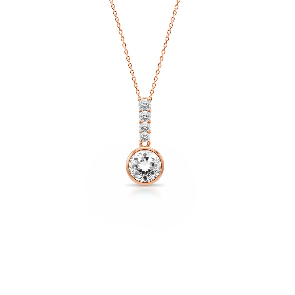 14K Gold Round Natural White Sapphire Necklace