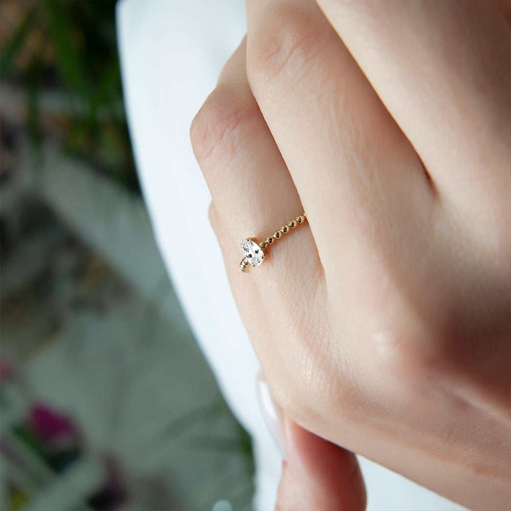 White Sapphire Teardrop Bridal Ring