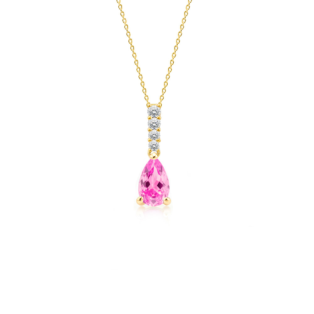 14K Gold Pink Sapphire Pear Necklace