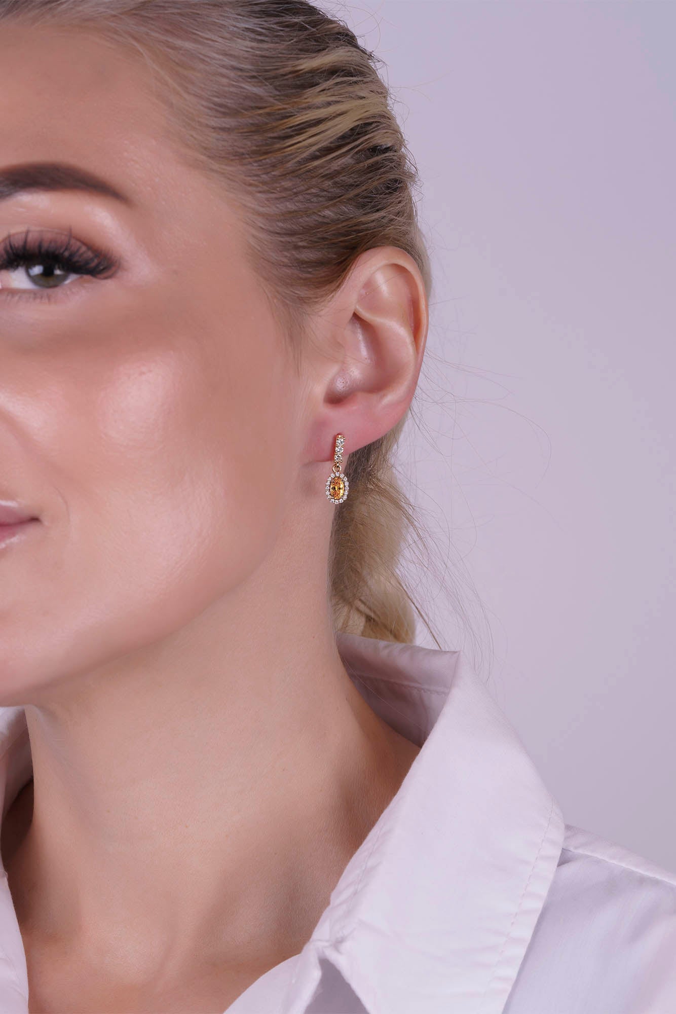 14K Gold Citrine Oval Earrings