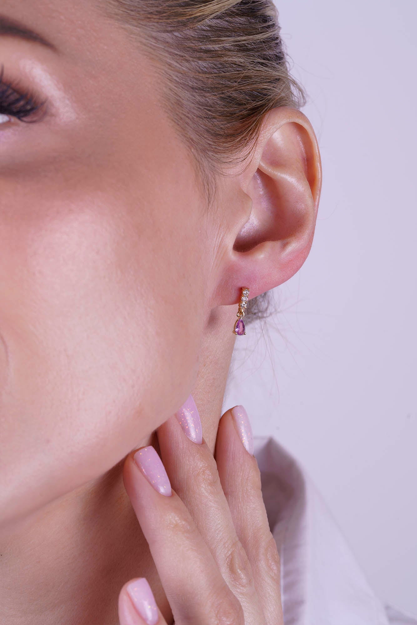 14K Gold Pink Sapphire Drop Earrings