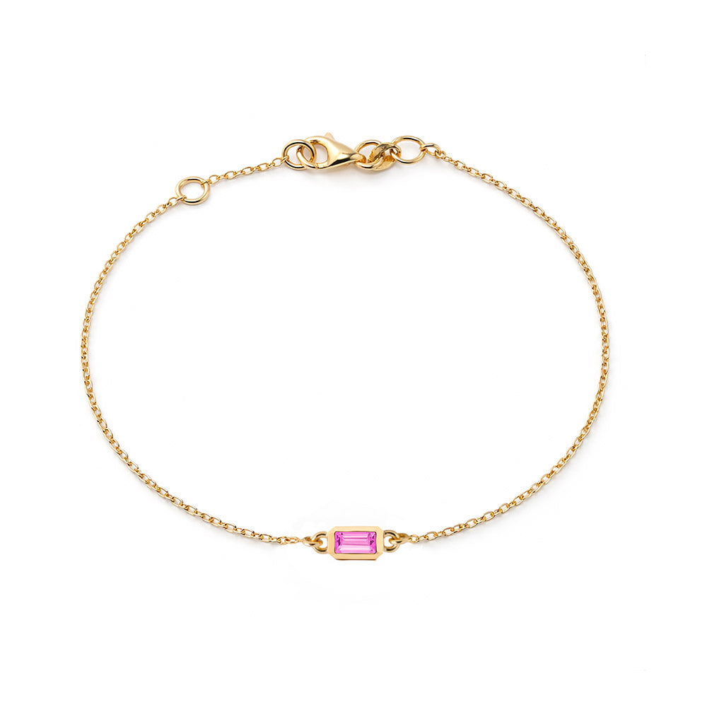 Baguette Pink Sapphire Bracelet, Minimalist Feminine Bracelet