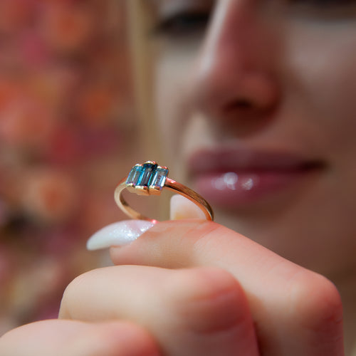 14K Baguette Cut London Blue Ring