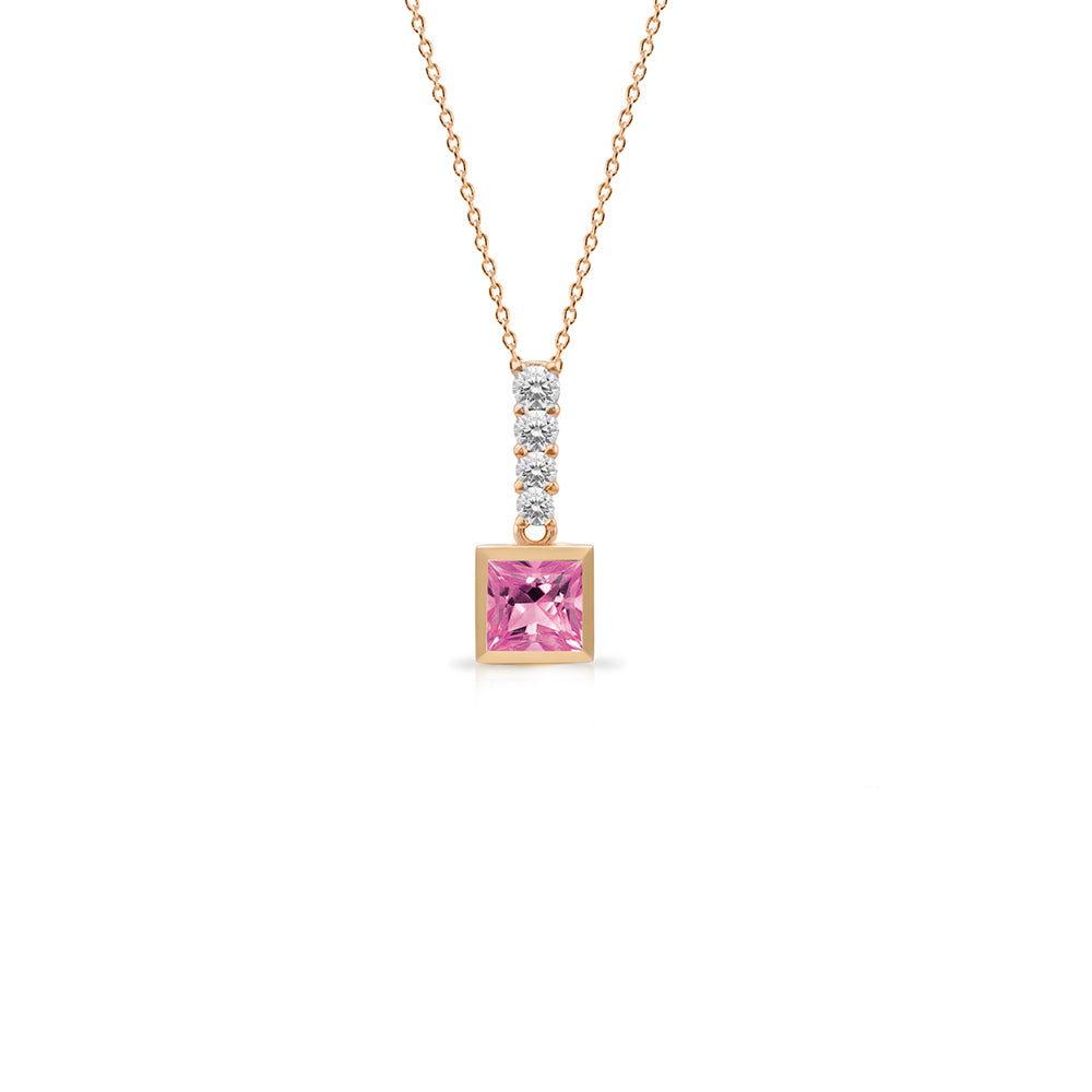 14K Gold Princess Cut Pink Sapphire Pendant