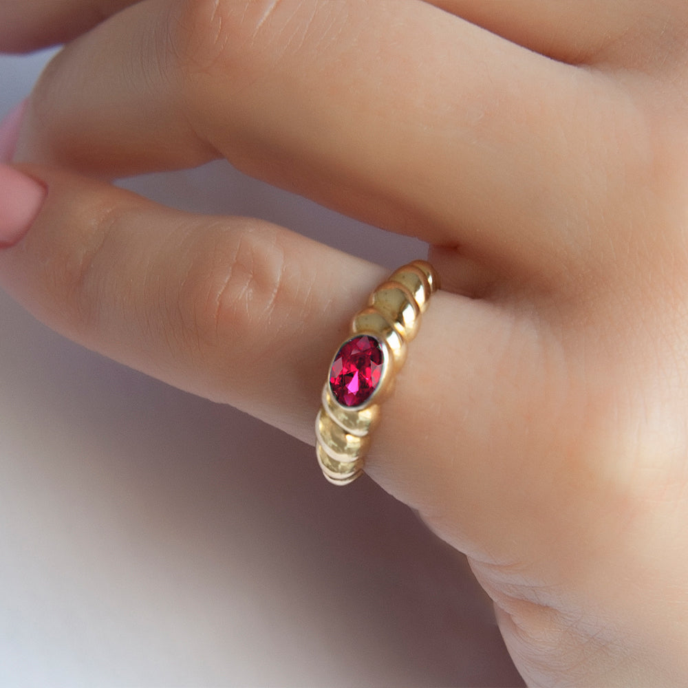 14K Gold Natural Ruby Bubble Ring
