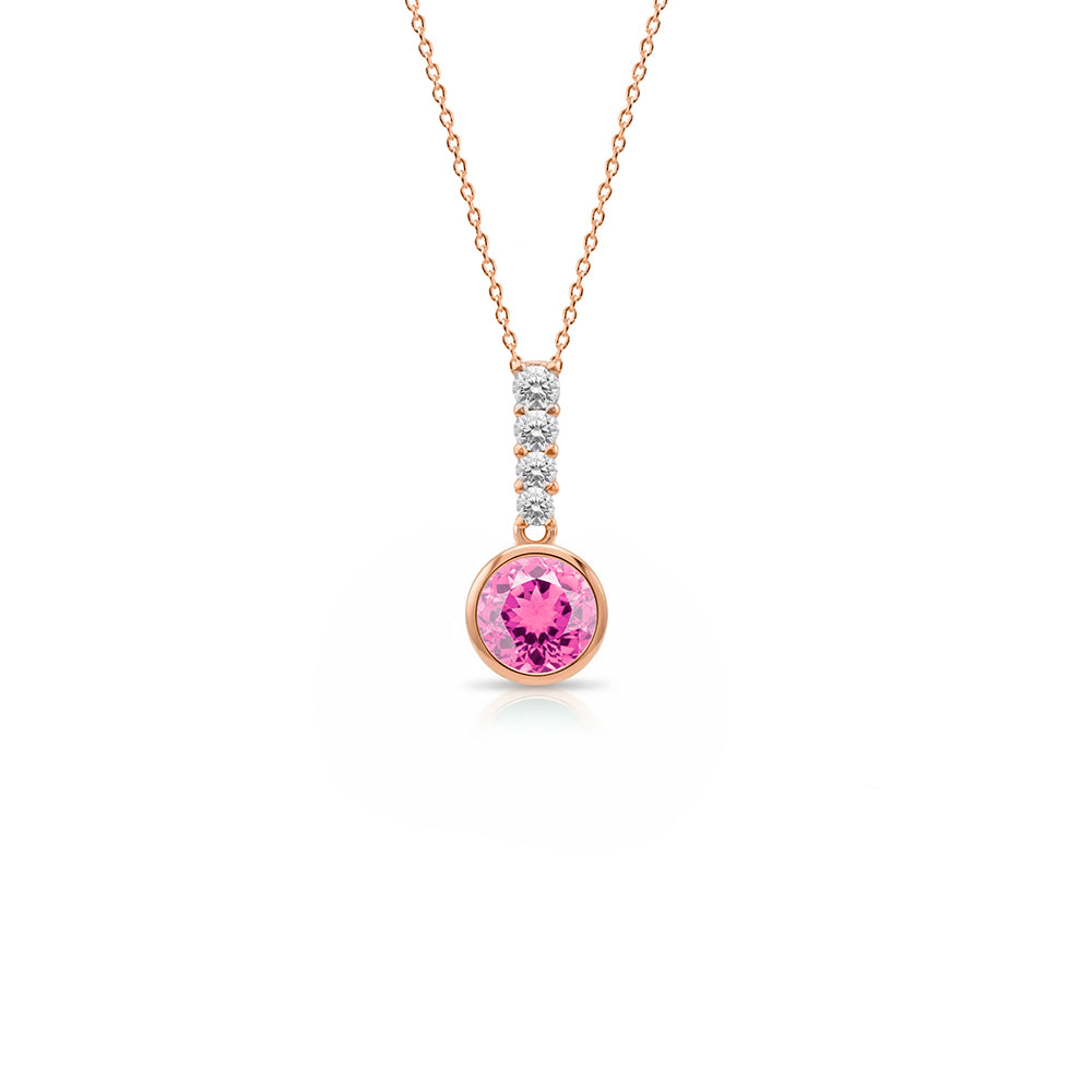 Round Pink Sapphire Diamond Necklace