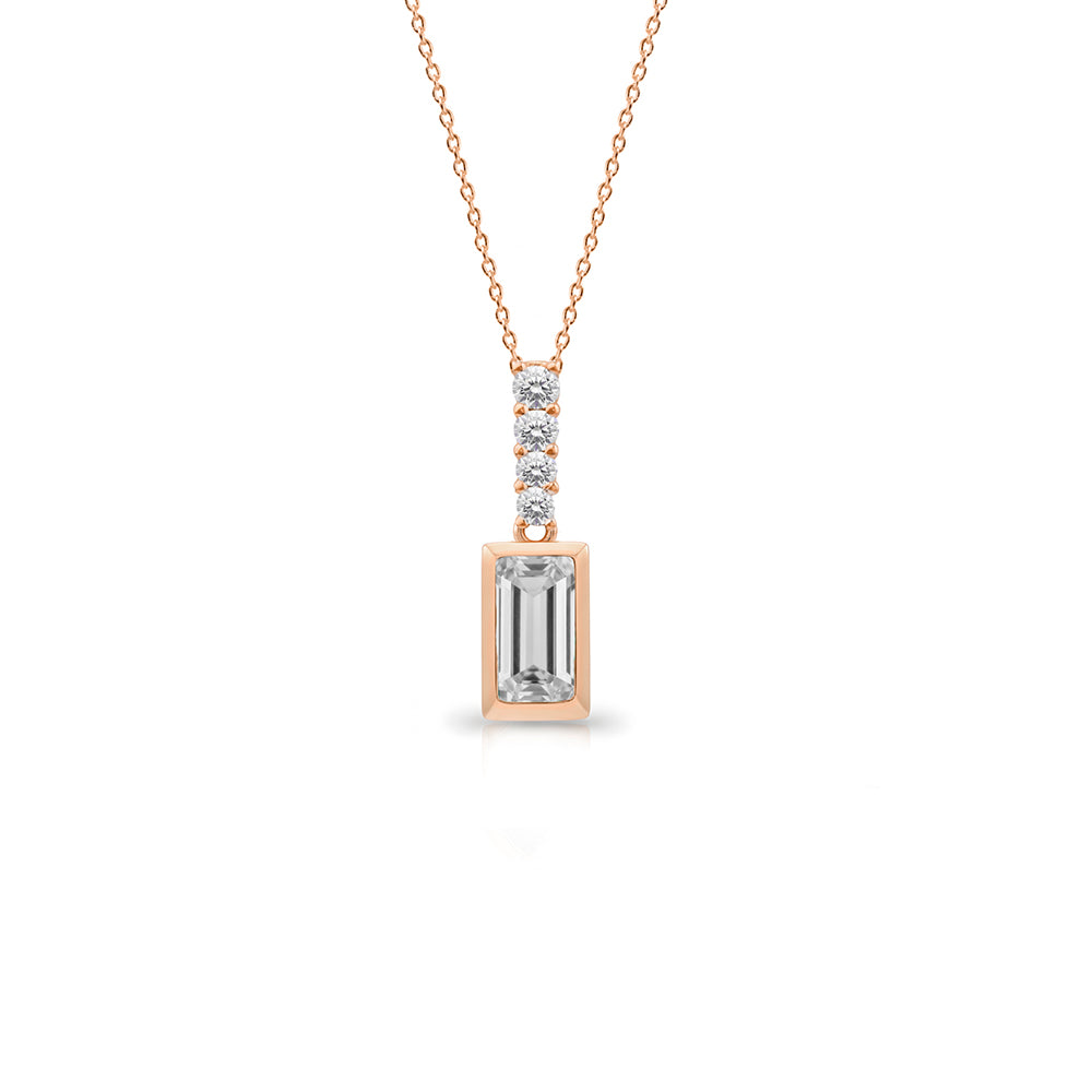White Sapphire Bar Pendant Necklace, Dainty Diamond Necklace