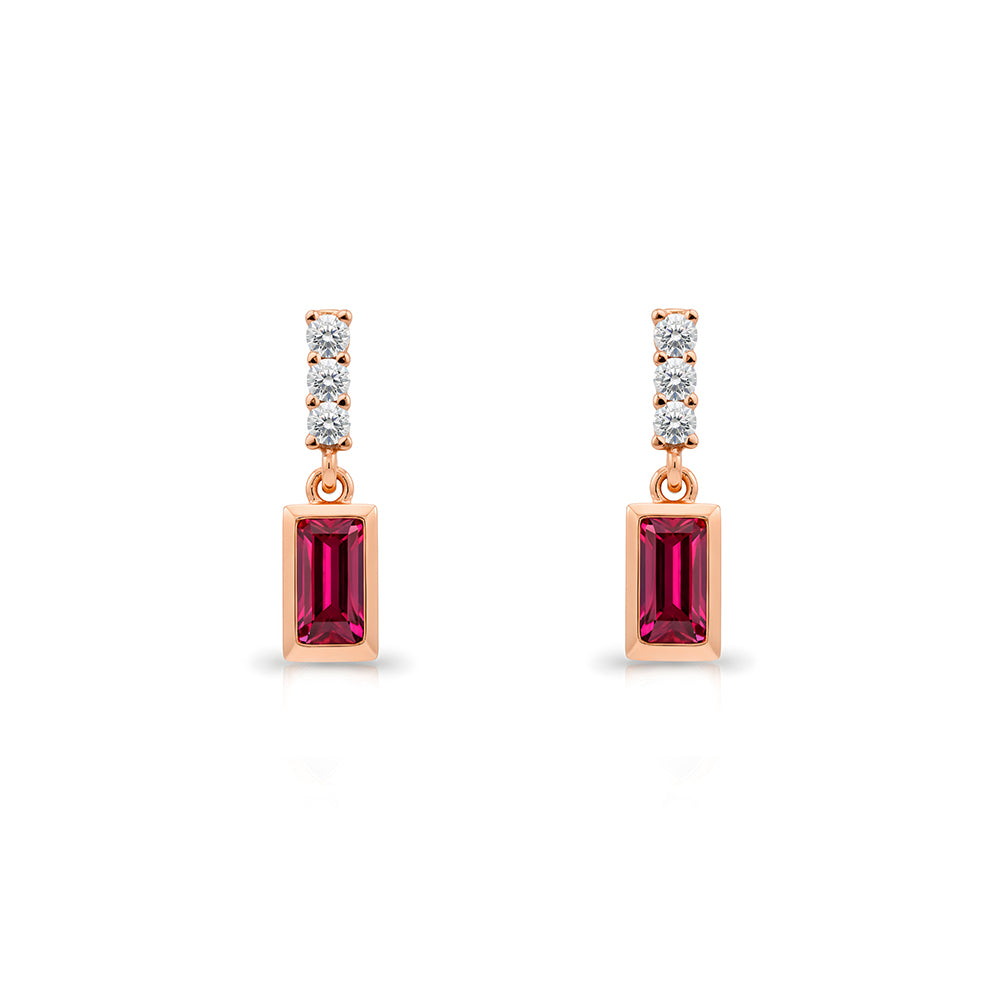 14K Gold Ruby Baguette Earrings