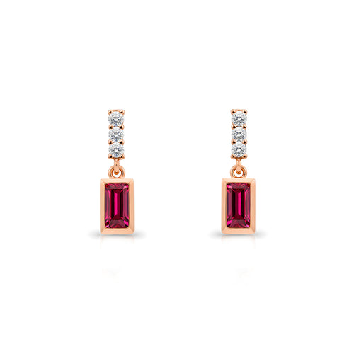 14K Gold Ruby Baguette Earrings