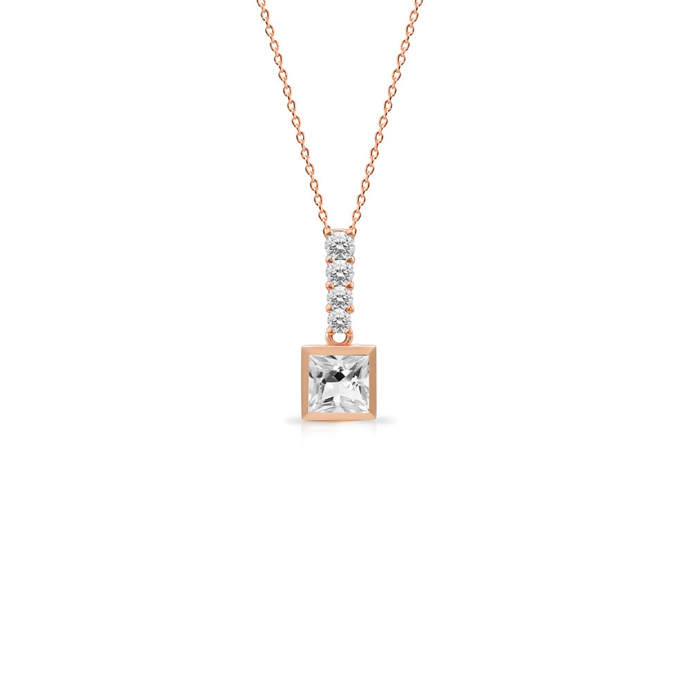 Square White Sapphire Necklace, Wedding Necklace