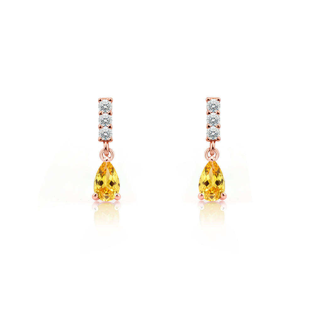 14K Gold Citrine Drop Earrings