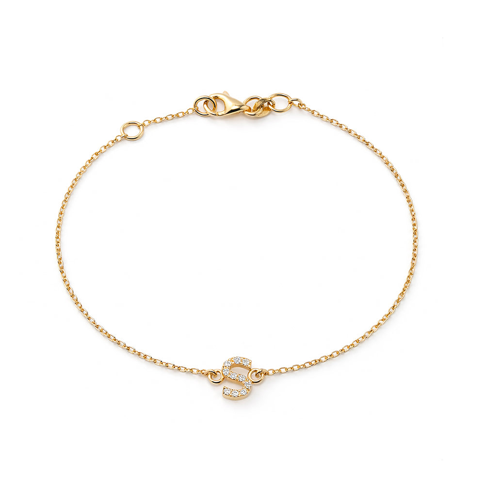 14K Gold Initial S Bracelet / Diamond Letter Bracelet