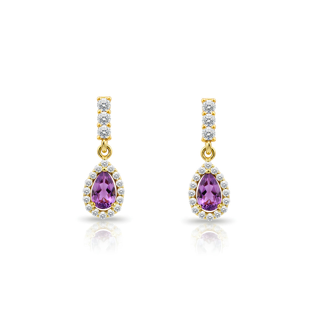 14K Gold Amethyst Pear Cut Earrings
