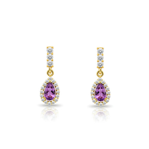 14K Gold Amethyst Pear Cut Earrings