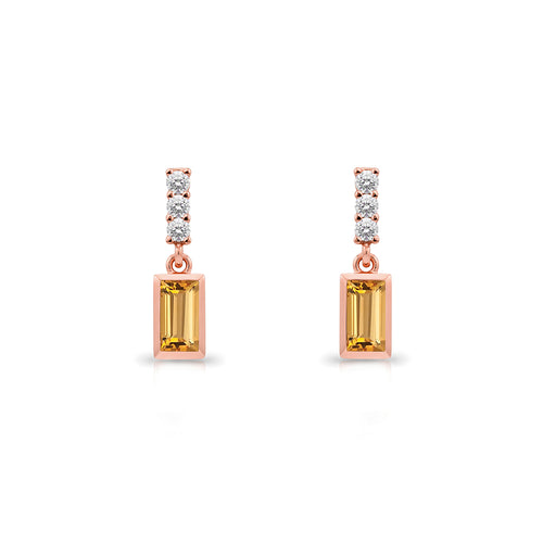 14K Gold Citrine Baguette Earrings