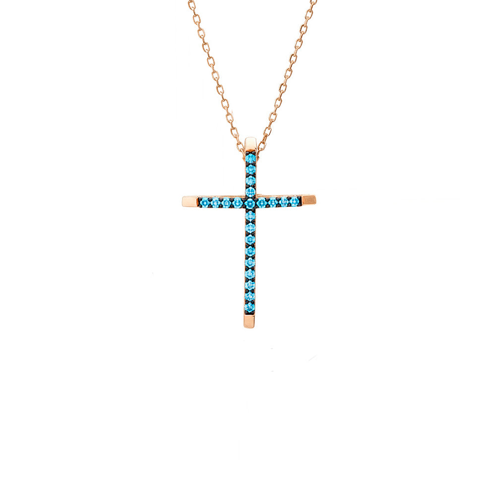 Modern Aquamarine Cross Necklace / Everyday Religious Jewelry