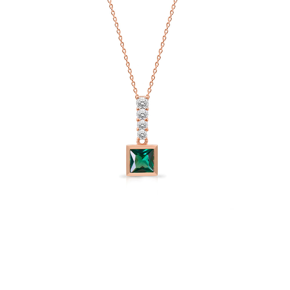 Emerald Princess Cut Necklace, Birthstone Gift for Her